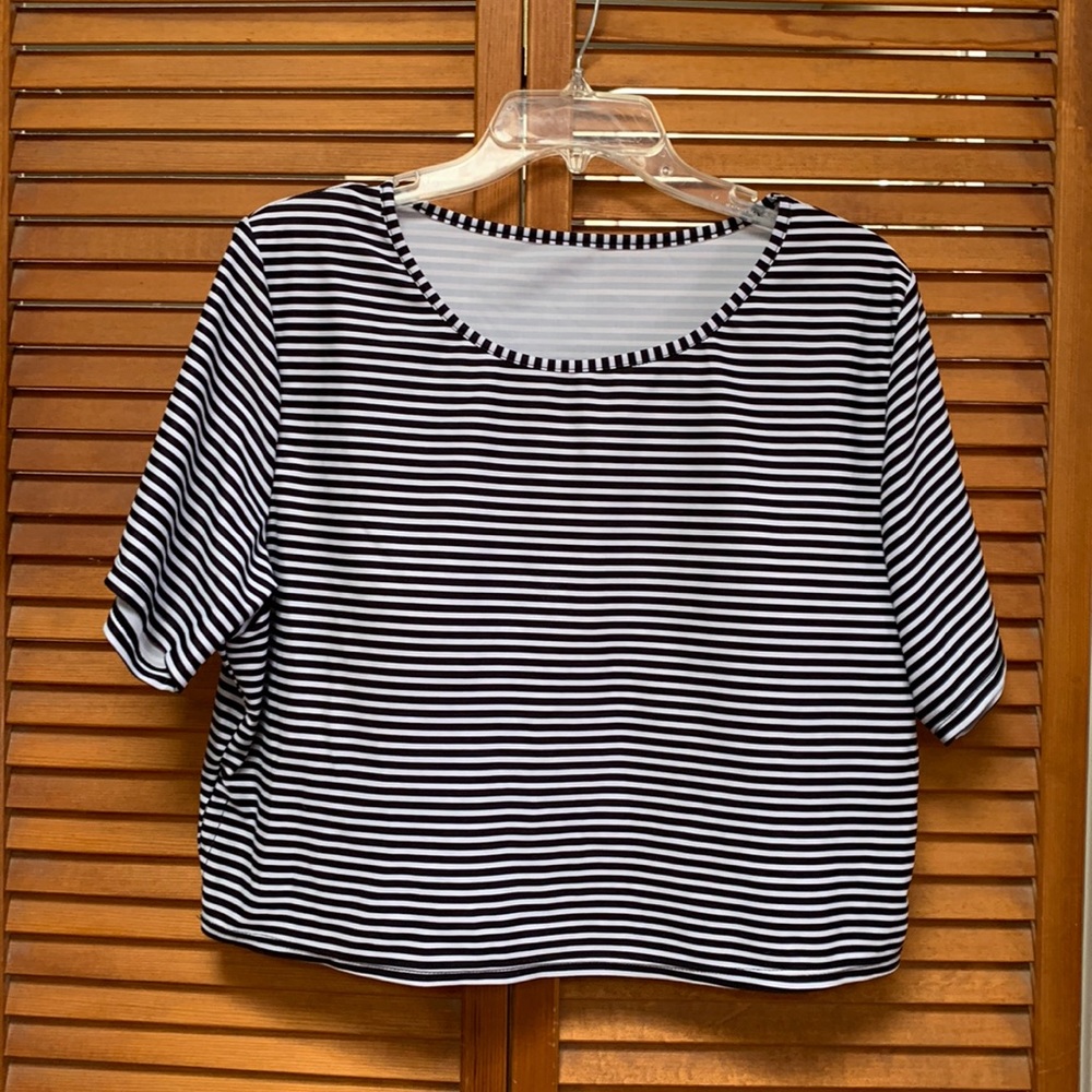 Swim Top, Size 4 XL, Black & White Stripes, Short Sleeve, Only Wore Once